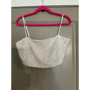 Lina Stunning White Holiday/Party/Bridal Women's Bejeweled Crop/Bustier top Sz L